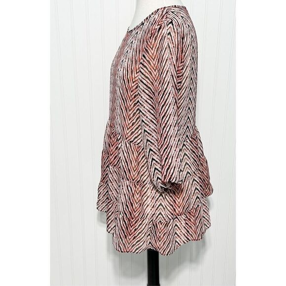 AB Studio Sheer Striped‎ Tiered Blouse Top Long Sleeves Black Red Size Large - Picture 8 of 11